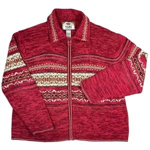 Tiara Fair Isle Knit Zip Cardigan Sweater XL - Vintage Y2K